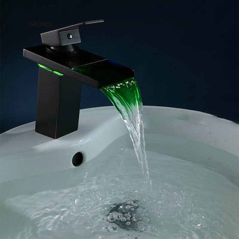 Black Water Powered LED Faucet Bathroom Basin Faucet Brass Mixer Tap Waterfall Faucets Cold Crane Basin Tap3330962
