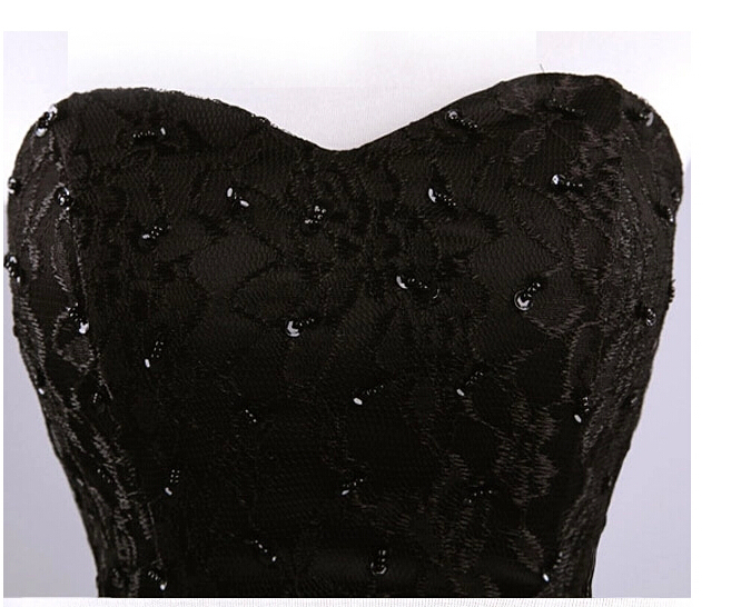 New arrival elegant women short prom dress black lace up princess sweetheart beading fashion women black prom dress