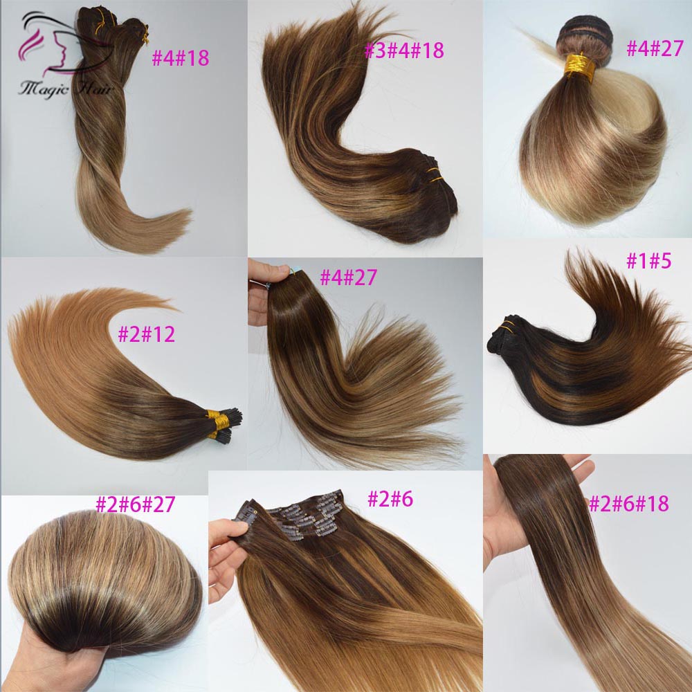 Balayage #2#6 Highlight Color Silk Straight 7Pcs 120g Clips In Hair Extension Brazilian Human Hair extension