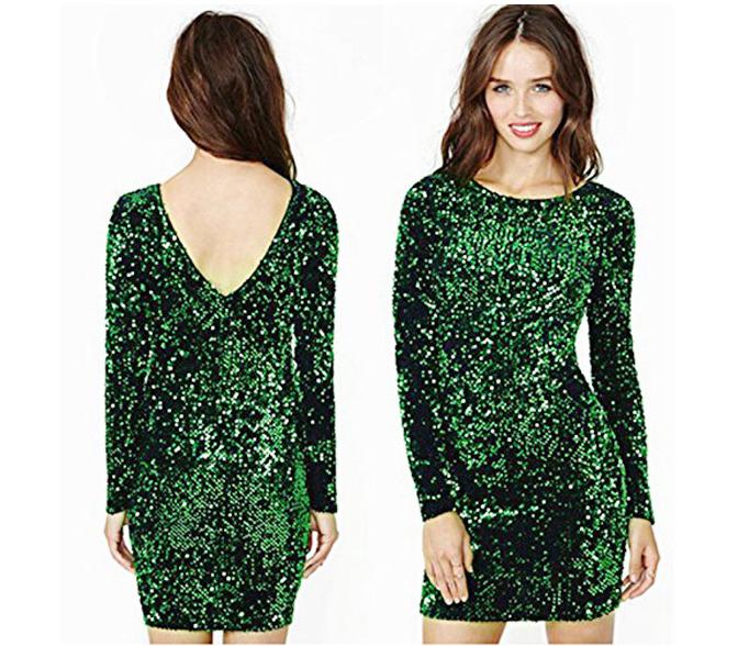 20187 Green Sequin Dress Women Sexy Club Dresses 2018 Slim Fit Backless Bodycon Party Nightclub Mini Vintage Dress vestido lentejuelas