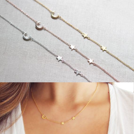 100% 925 sterling silver women chain simple moon star charm design minimal delicate jewelry high polished lovely necklace for christmas gift