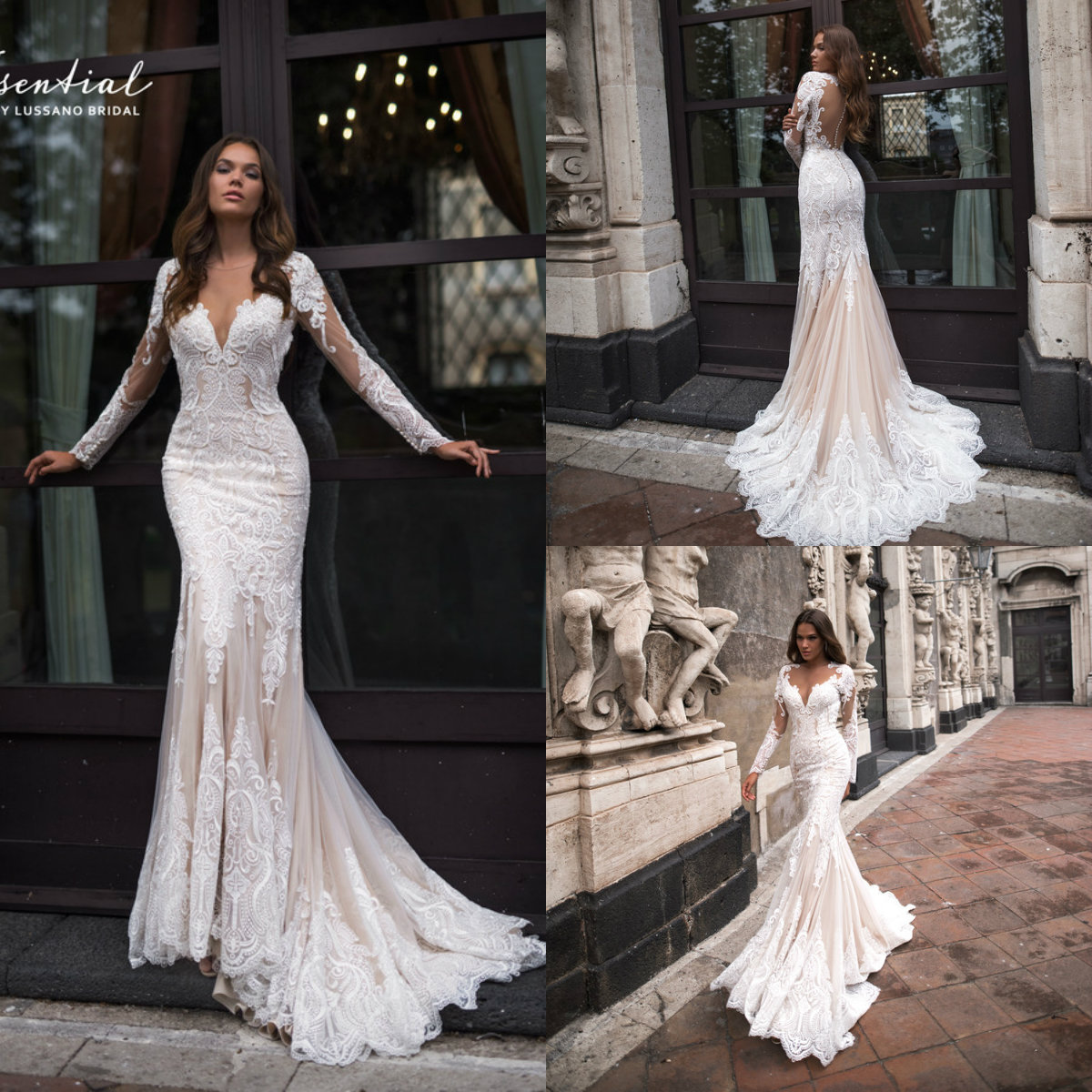 Mermaid Dresses Sheer Jewel Neck Lace Appliques Sweep Train Long Sleeve Bridal Gowns Plus Size Modest Country Wedding Dress