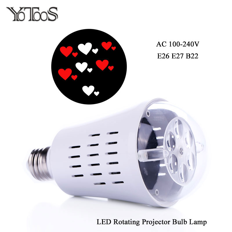 YOTOOS E27 E26 B22 LED Bulb Auto Rotate Projector White Red Heart Pattern for Children&#39;s toys wedding party Lighting decorate от DHgate WW