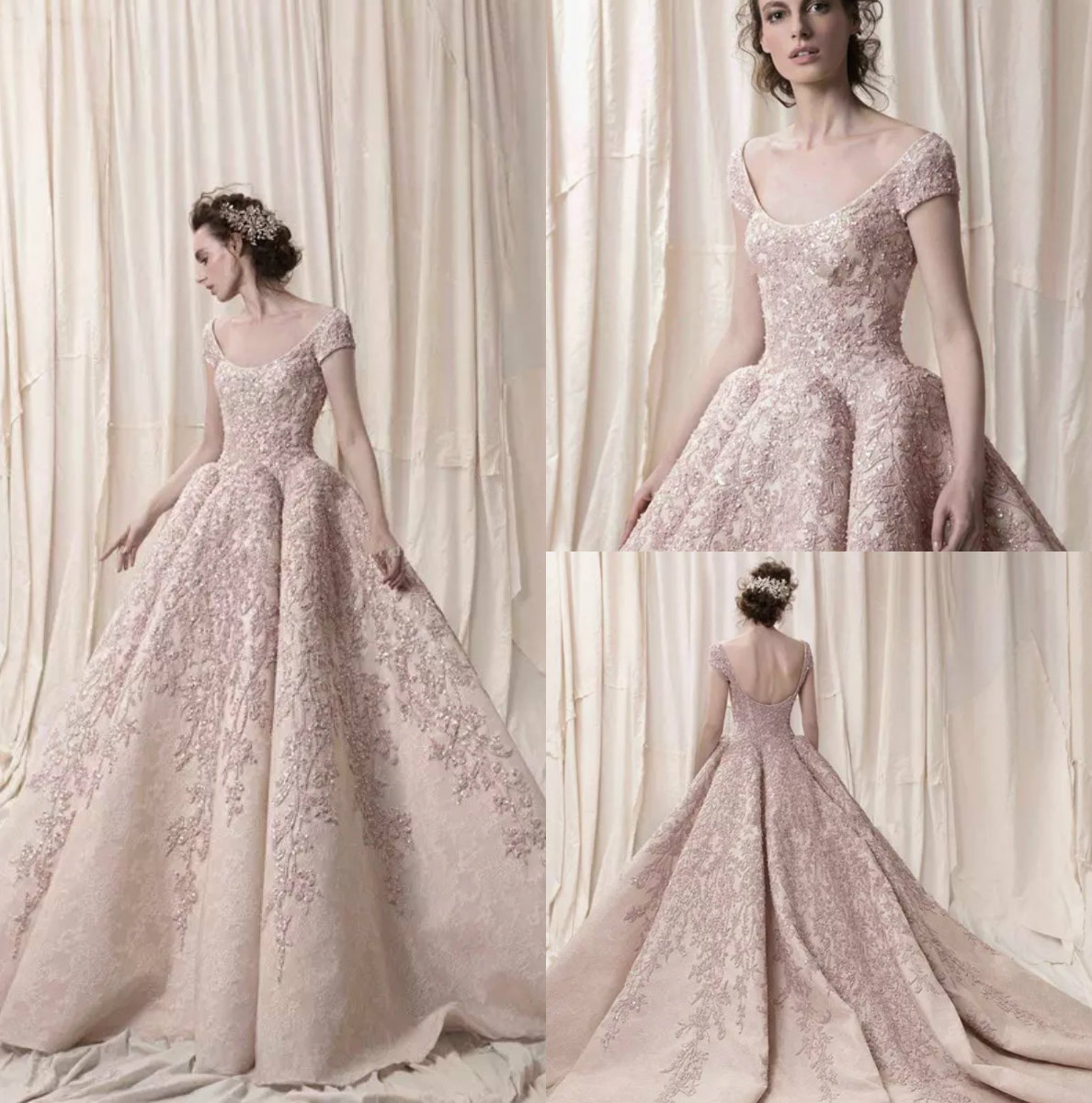 Arab Dubai Short Sleeves Wedding Dresses Ball Gown High Quality Lace Applique 2019 Krikor Jabotian Bridal Gowns Scoop Neckline Wedding Dress