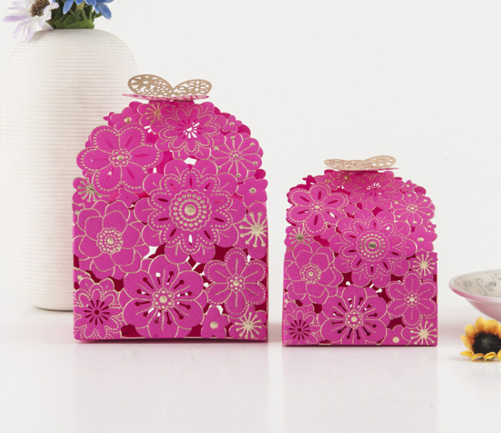 Laser Cutting Paper Candy Box Case Flower and Butterfly Design Candy Case Gift Box Multi Colors Wedding Supplies