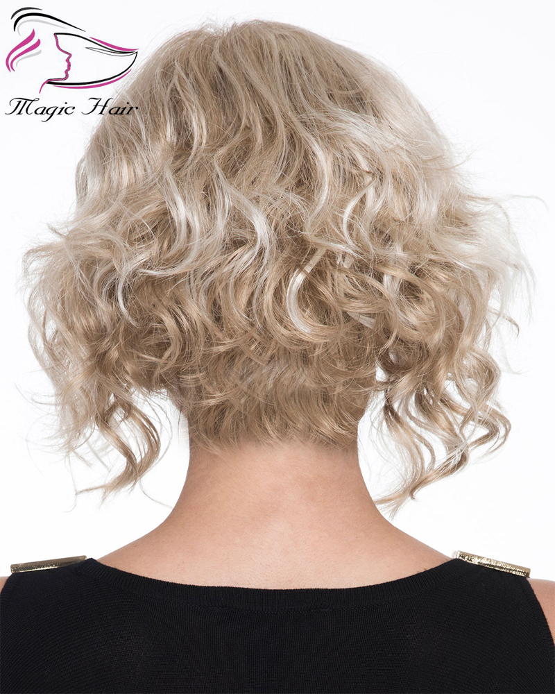 Evermagic wavy bob hair cut light blonde full lace wig 130% density remy human hair high quality Brazilian bob wig for women
