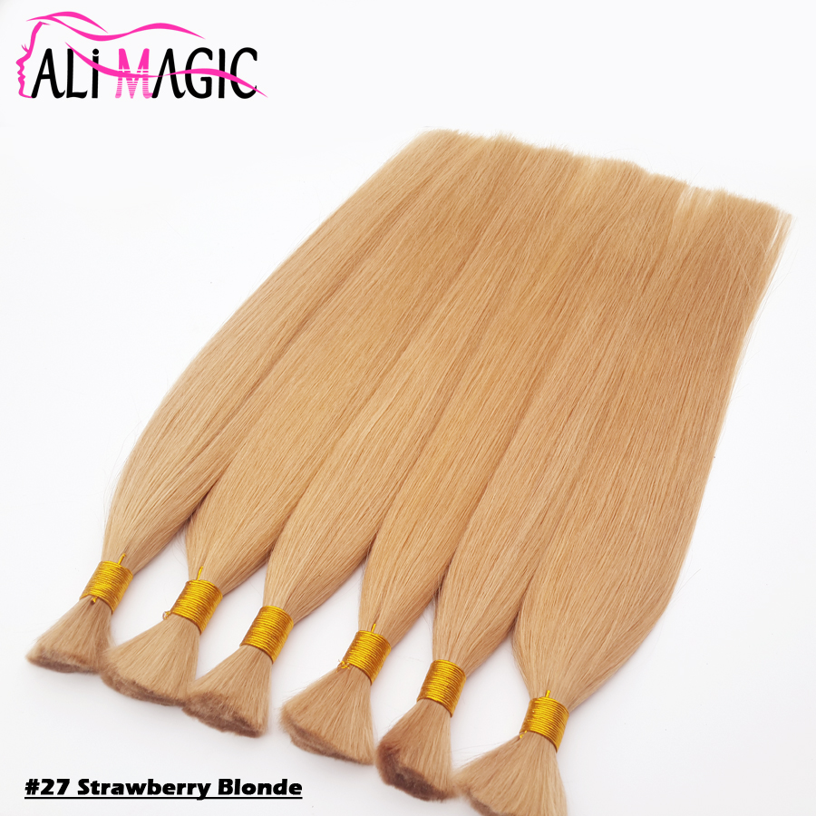 Brazilian Hair Bulk Human Hair Bundles #27 Strawberry Blonde Hair Bulk For Braiding 18"20"22"24" Ali Magic Factory Outlet 12colors
