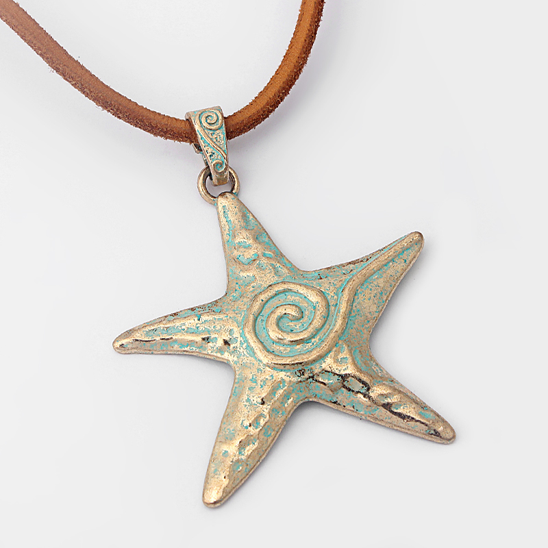 5pcs Large Antique Gold & Verdigris Patina Sprial Starfish Sea Star Pendants for Jewelry Making Findings 73x67mm