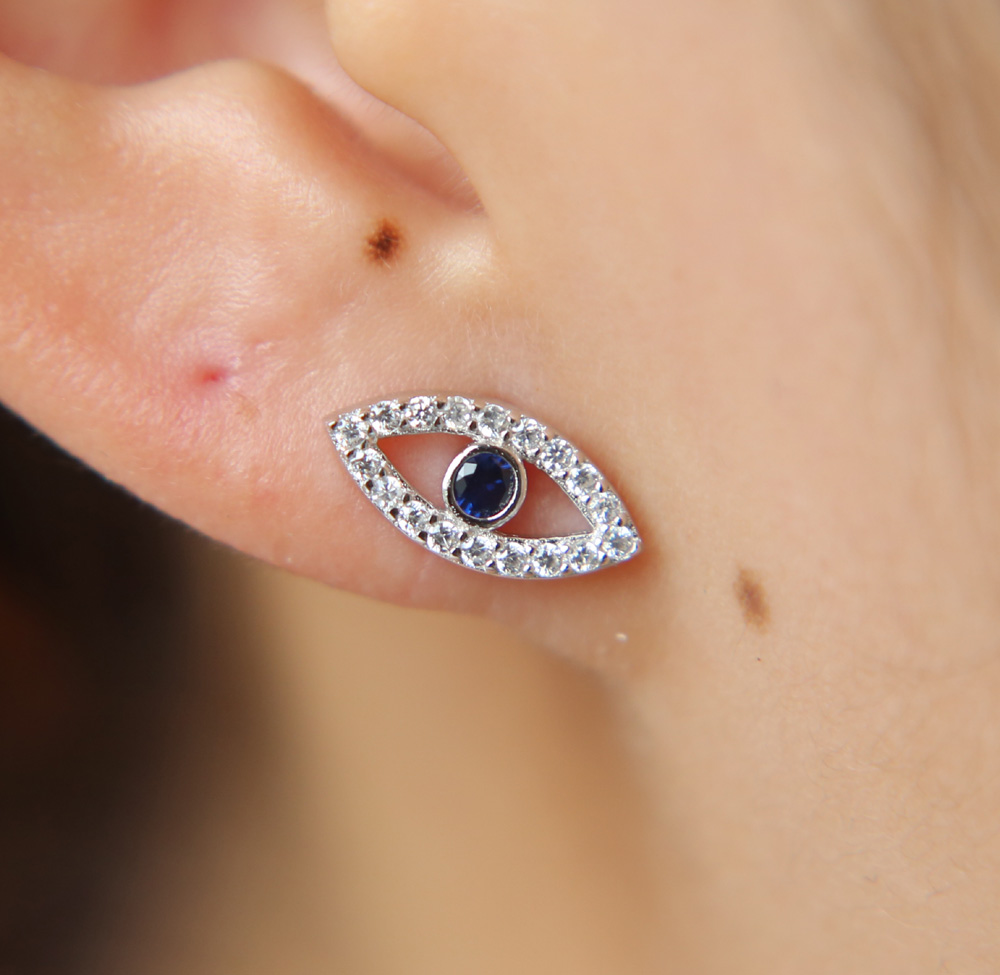 cz evil eye earring 925 sterling silver anti allergy material high quality lucky girl women stud earrings