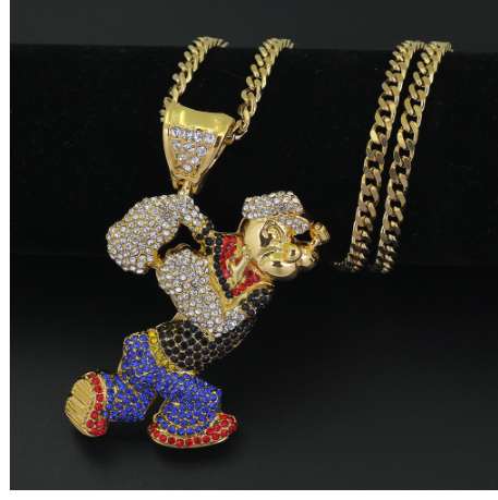 Bling Bling Iced Out Large Size Cartoon Movie Crystal pendant Hip hop Necklace 30inch stainless steel cuban chain N634B