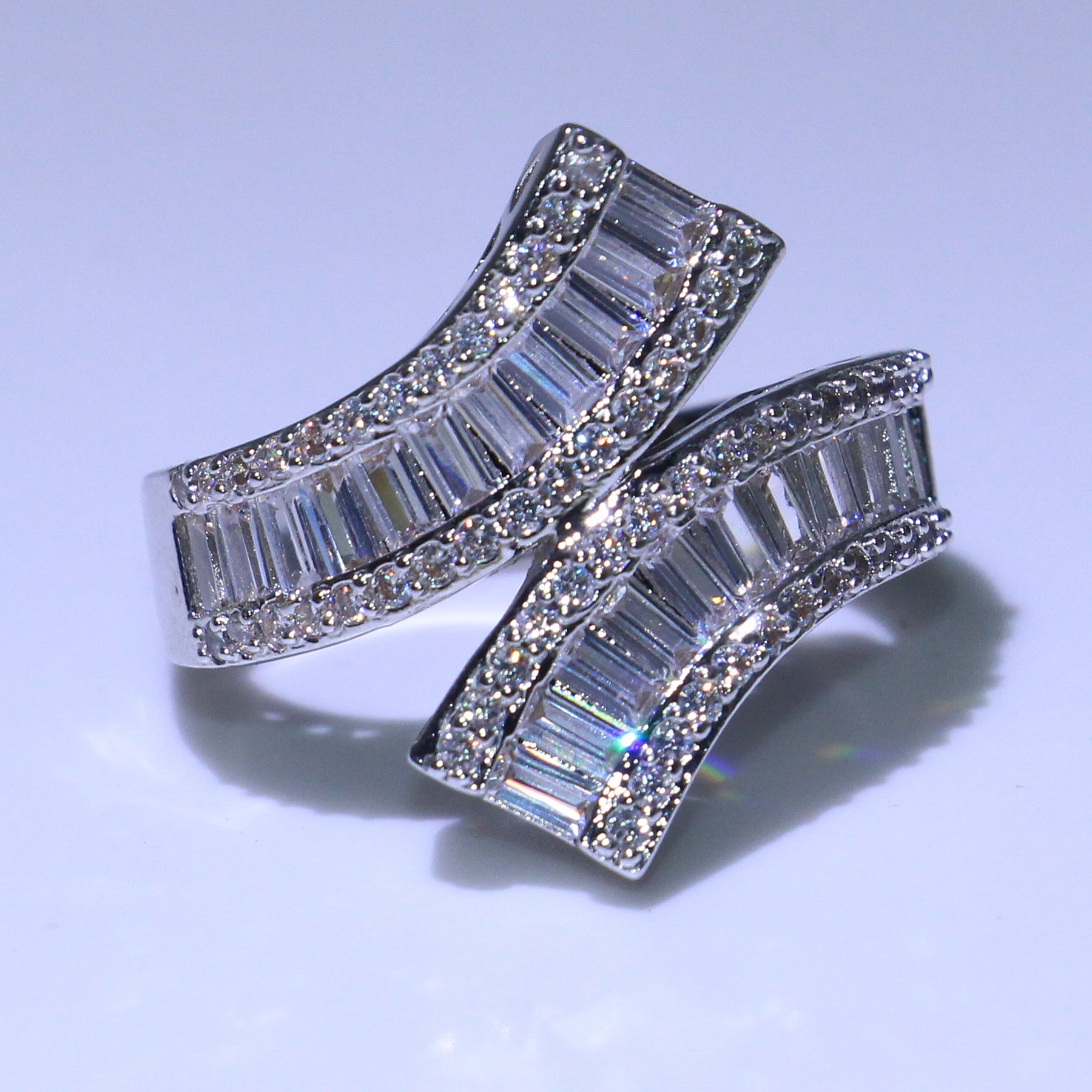 Classical Fashion Jewelry 925 Sterling Silver Princess Cut Full White Clear 5A Zirconia Square CZ Diamond Party Engagement Cross Ring Gift