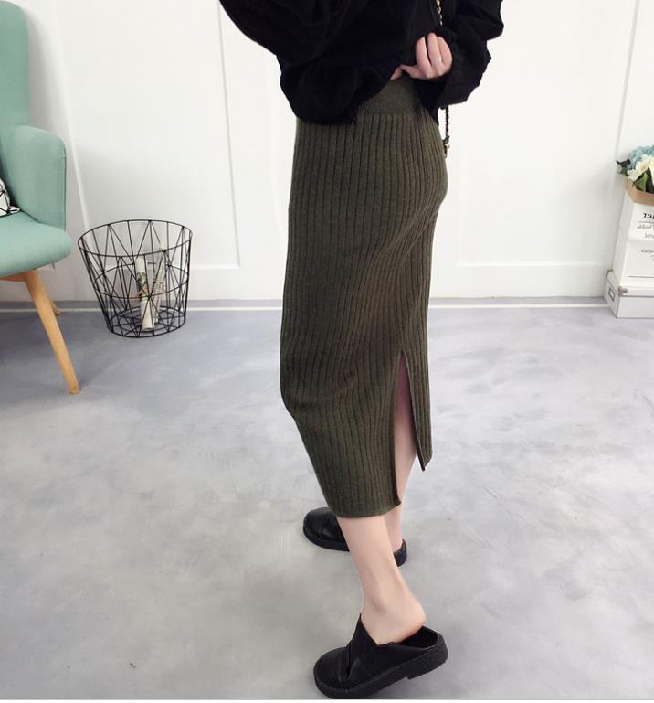 Skirts fall and winter long women 2018 new long skirt knit one-step dress with split ends and thick high waists A1114