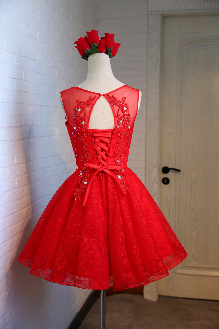 2018 New Arrival Vestidos Graduation Sleeveless O-neck Pink Red Champagne slim Lace A line Party Prom Dresses