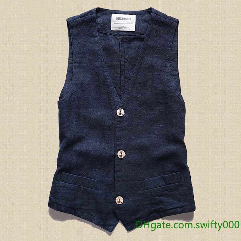 Spring Summer Linen Suit Vest Men Casual Slimming Vest Office Formal Dress Wedding Waistcoat Male Clothing White Blue Black Plus Size