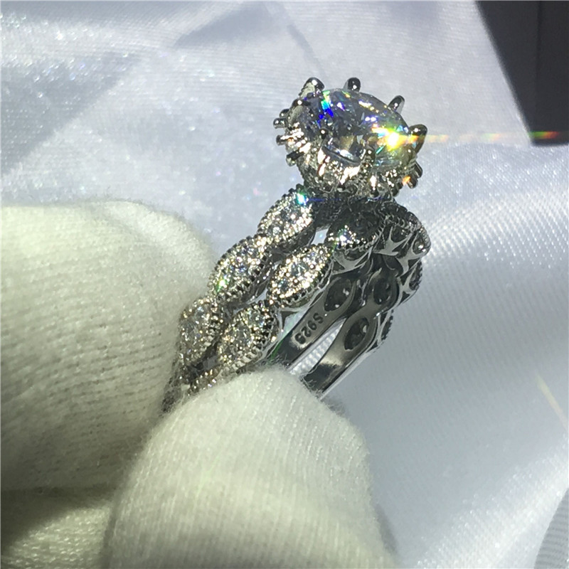 Fashion Jewelry Engagement Wedding Band Ring Set for women 3ct 5A zircon cz 925 sterling silver 2-in-1 Female Party ring