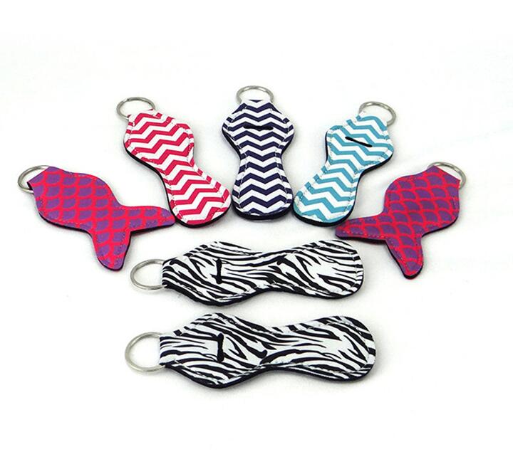 Favor Gifts 72 Pattern Color Printing Neoprene Chapstick Holder Keychain Handy Lip Balm Sleeves Holder Keychains Case Pouch For Wo
