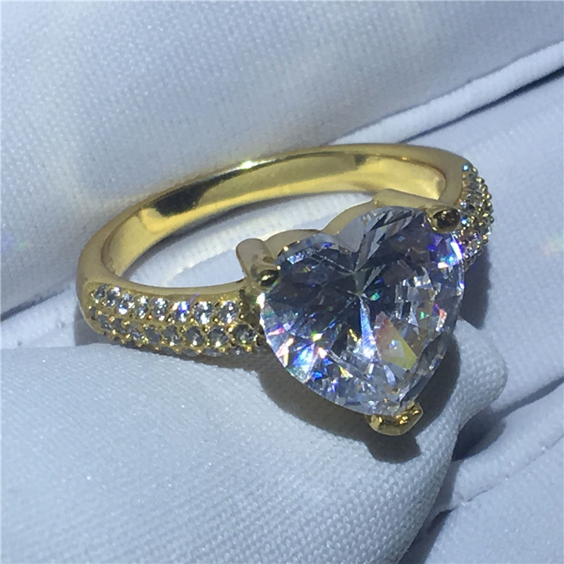 Vecalon Fashion 3 colors Heart Shape ring 5A Cz Yellow Gold Filled 925 silver Engagement wedding Band rings for women Jewelry