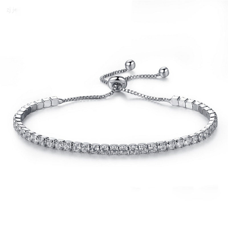 Silver Plated Bracelets Full Diamond Crystal Chain Rhinestone Bangle Bracelet Women Female Gift BR002