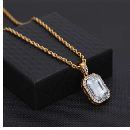 Hip Hop Vintage Golden Bling Iced Out Stainless Steel Chain Mini Stone Pendants Necklaces For Men Women Charm Crystal Jewelry
