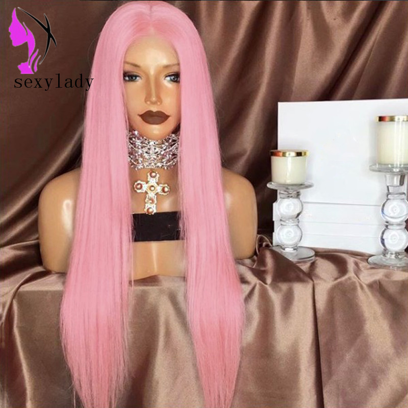 Hotselling Long Silky Straight pink Lace front Wig brazilian Heat Resistant High Quality Synthetic Lace Front Wigs cosplay for Black Women