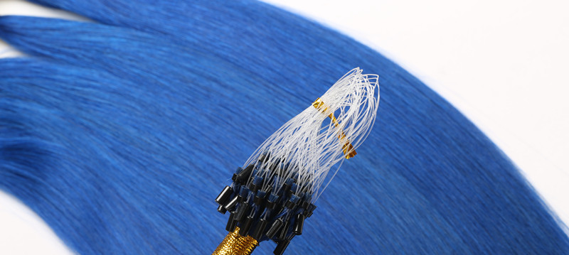 Micro Loop Hair Extensions Human 14-24inches 1g/Strand 100g/Pack Silky Straight Hair Pre-Bonded Micro Ring Blue Color Human Hair Extensions