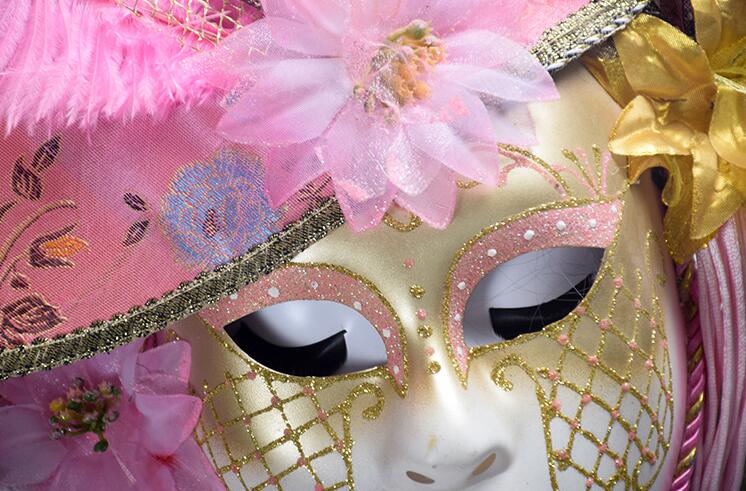 Elegant Venetian Masks with Feather Flower Hat Full Face Masquerade Party For Women Wedding Cosplay Props