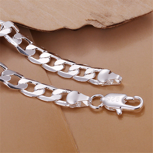 6M flattened side chain - male money silver plated bracelet SPB245; New arrival men and women 925 silver bracelet Link, Chain