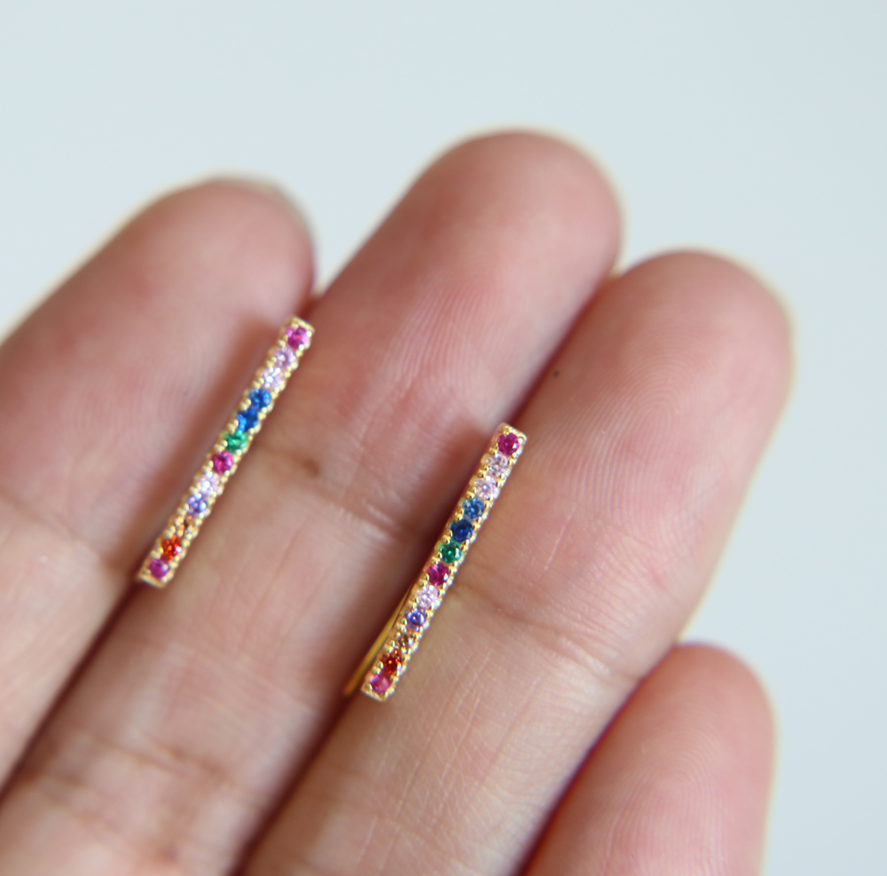 rainbow bar earring long ear climber fashion women jewelry 925 sterling silver colorful design Gold plated fashion jewelry