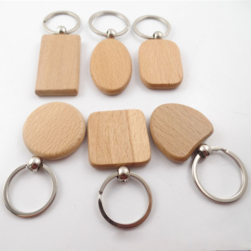 Simple Style Wood Key Chains Key Rings DIY Wood Round Square Heart Oval Rectangle Shape Key Pendant Handmade Keychain Gift