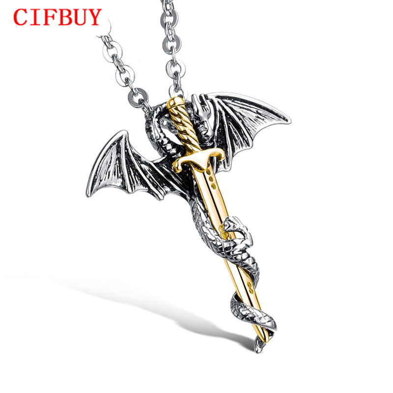 Personality Dragon & Sword Man Pendant Necklaces Punk Silver/ Gold Color Stainless Steel Men Jewelry Free Link Chain GX937J
Personality Dragon & Sword Man Pendant Necklaces Punk Silver/ Gold Color Stainless Steel Men Jewelry Free Link Chain GX937J