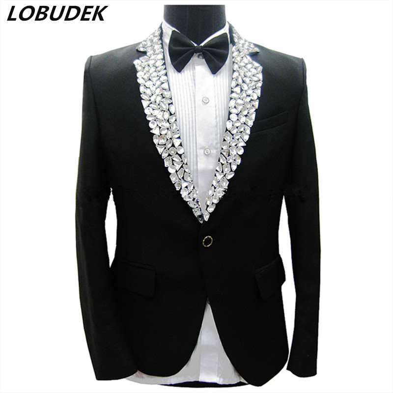 sparkly rhinestones black jacket blazers pants men's suits male singer stage performance costume party host groom wedding dress, White;black
sparkly rhinestones black jacket blazers pants men's suits male singer stage performance costume party host groom wedding dress, White;black