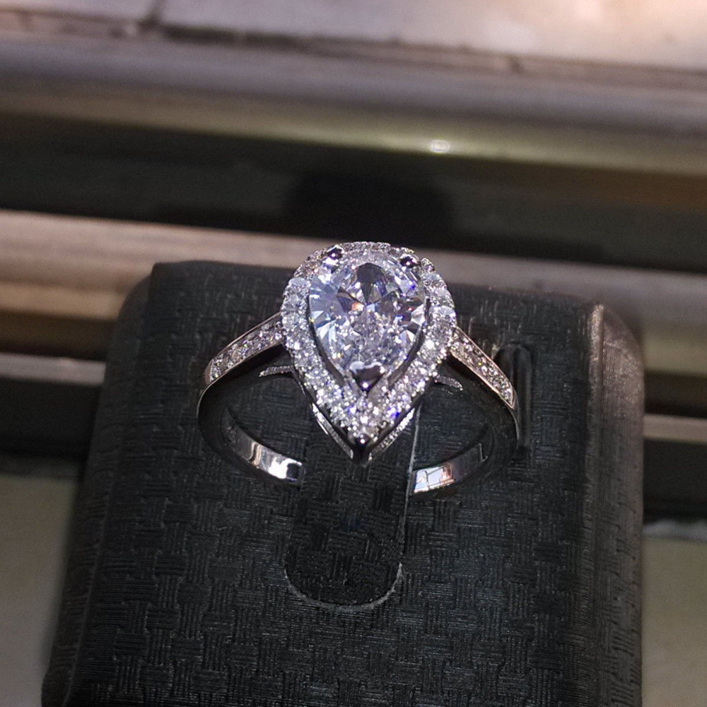 Whole Professional New Arrivals Luxury Jewelry 925 Sterling Silver Pear Cut White Topaz CZ Diamond Wedding Heart Band Ring For