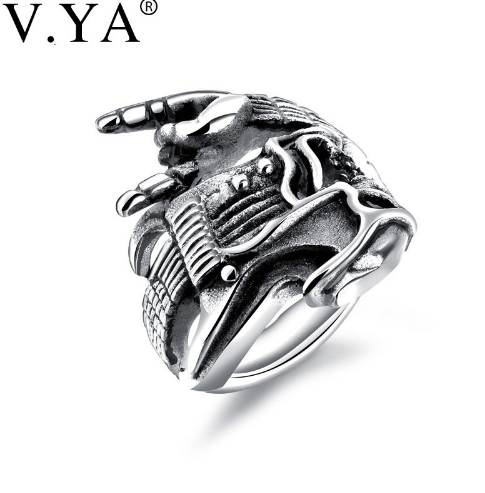 

V.YA Fashion Rock Man Rings Hip Hop Skull Guitar Victory Gesture Instrument Jewelry Gift Sliver Gold Color Stainless Steel Rings