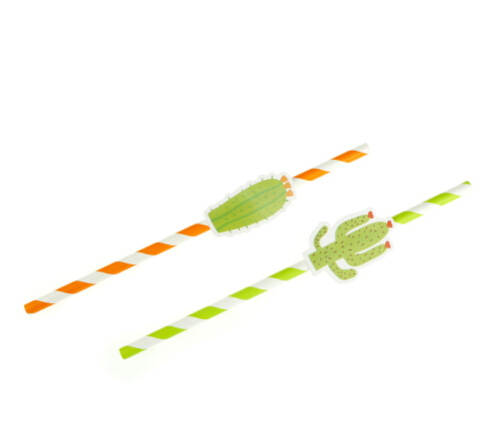 Cactus Paper Drinking Straws Disposable Paper Straws Party Supplies With Attach Decor Party Bar Cocktail Drink Card Print 100 pcs