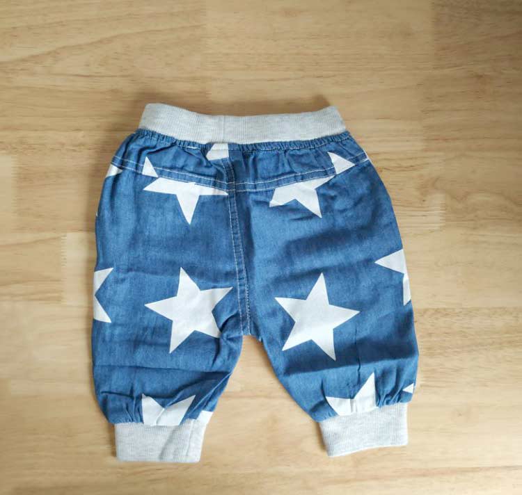 Children Elastic Waist Harem Pants Knee Length Cotton Star Print Denim Pant Blue Boys Clothing Kids Pants Summer Boys 2018