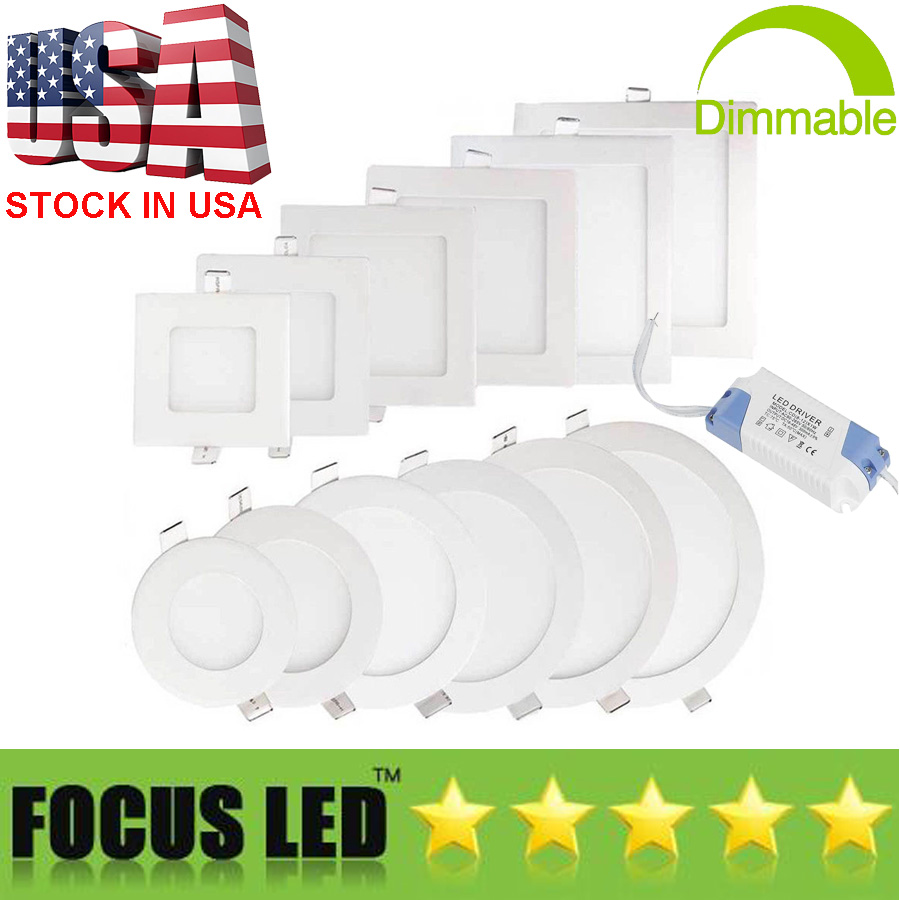 US Stock Ultrathin 9W 12W 15W 18W 23W LED Panel Lights SMD2835 Downlight AC110-240V Fixture Ceiling Down Light Warm/Cool/Natural White 4000K