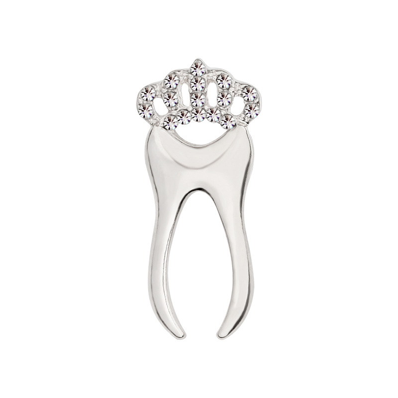 Gold Silver Rose Tooth Brooch Pin With Crystal Crown Dentist Doctor Nurse Graduation Gift Student Badage Lapel Pin Fashion Breastpin