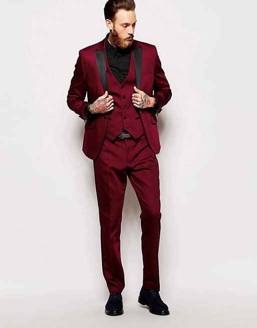 Mens Bury Suits Slim Fit Three Pieces Groomsmen Wedding Tuxedos For Men Blazers One Button Peaked Lapel Prom Suit Jacket Pants Vest