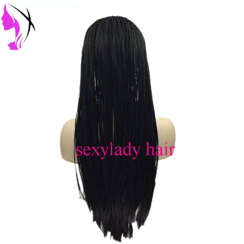 Long natural black braided box braids synthetic lace front wigs with baby hair glueless braiding heat resistant fiber hair