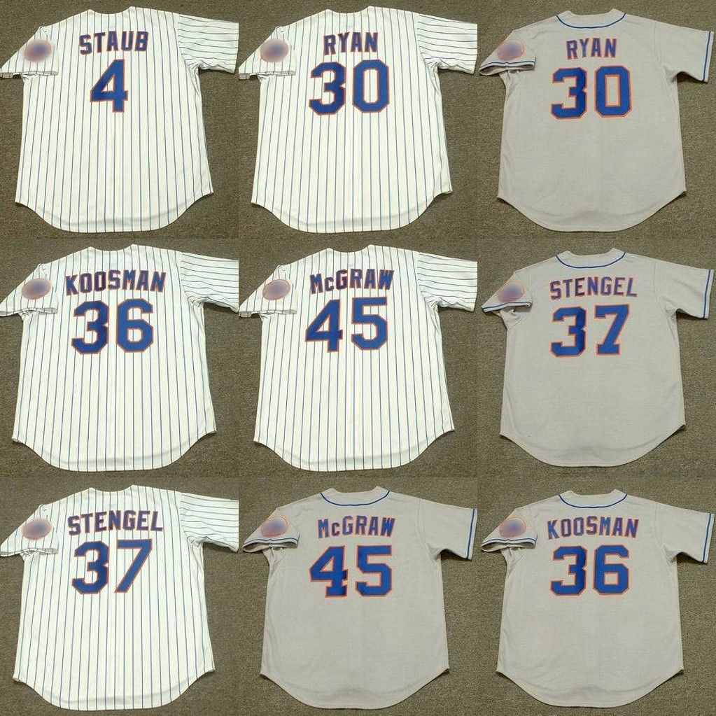 Men 4 RUSTY STAUB 30 NOLAN RYAN 37 CASEY STENGEL 45 TUG McGRAW 24 WILLIE MAYS 36 JERRY KOOSMAN baseball Jersey 1986, Blue;black
Men 4 RUSTY STAUB 30 NOLAN RYAN 37 CASEY STENGEL 45 TUG McGRAW 24 WILLIE MAYS 36 JERRY KOOSMAN baseball Jersey 1986, Blue;black