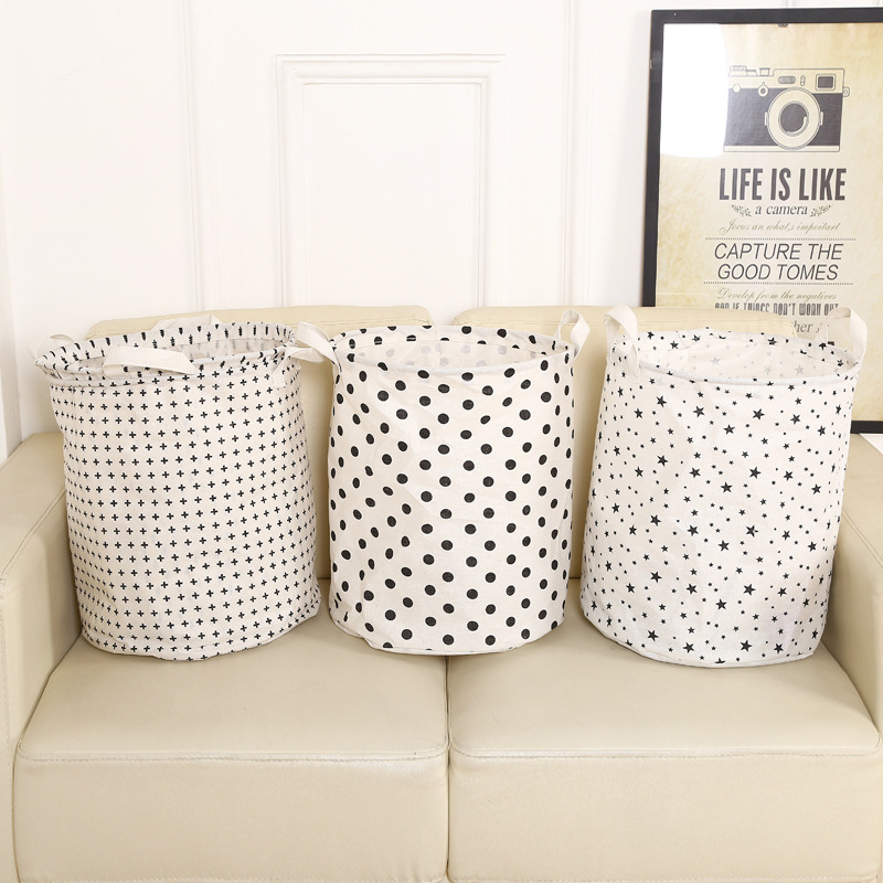 Brief Dirty Clothes Basket Waterproof Folding Laundry Basket Cotton Toys for Kids Room Star Dot Print Storage Bucket