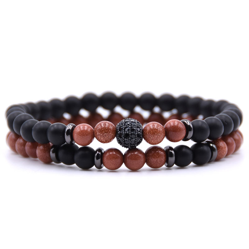Two Set Bracelets 8mm Gemstone Beads Men's and Women's Stress Relief Yoga Beads Adjustable Bracelet Anxiety Aromatherapy Essential Oil Diffu