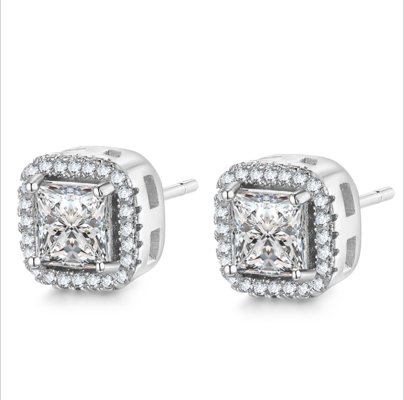 Sparkg 4-Claw Princess CZ Stud Earrings in Sier & Gold Fill for Women