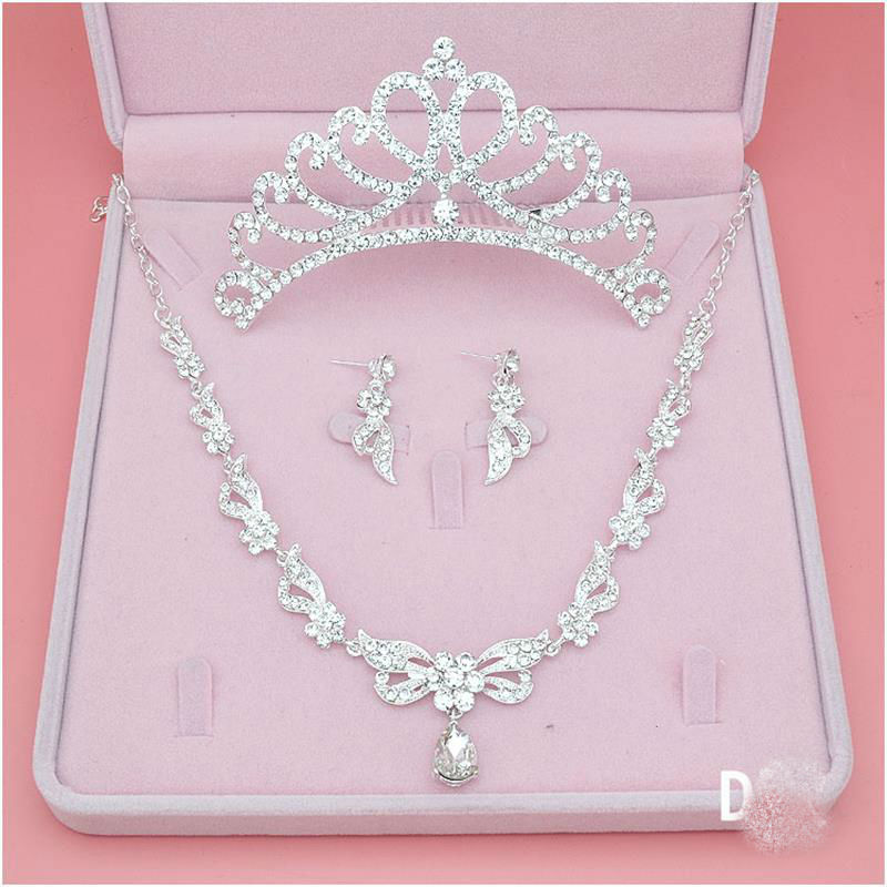 shining three pieces bridal jewelry accessories crystal pearls headpieces crown and tiaras for wedding events