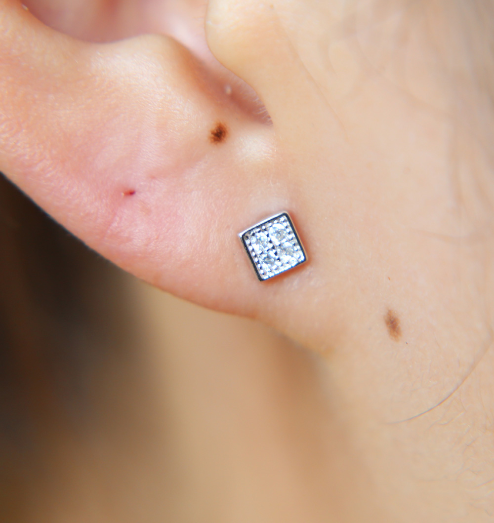 delicate minimal 925 sterling silver earring stud for girl micro pave cz tiny 4-5mm geometric round square multi piercing earrings