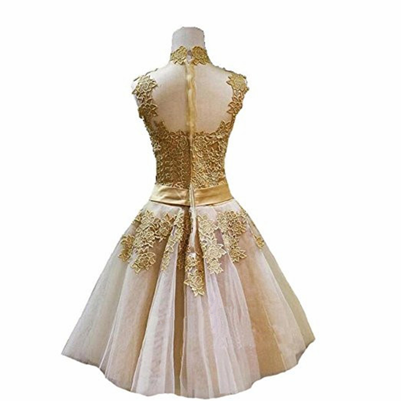 2017 Sexy High Neck Appliques A-Line Prom Dresses With Bow Knee-Length Plus Size Evening Formal Party Gown BP13