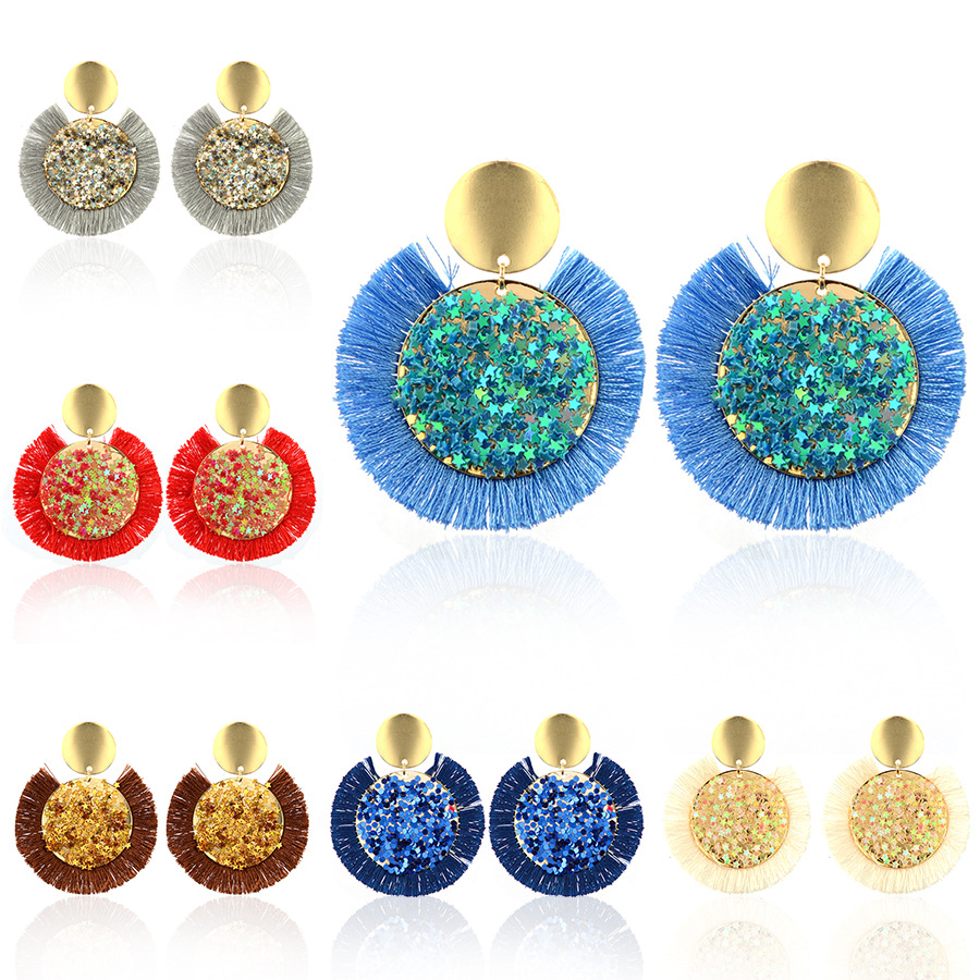 New 6 colors tassel Sequins earrings Bohe Punk Ethnic Fashion Multicolor Cotton Thread Big Fan Shape Fringe Earrings For Women Wholesale
New 6 colors tassel Sequins earrings Bohe Punk Ethnic Fashion Multicolor Cotton Thread Big Fan Shape Fringe Earrings For Women Wholesale