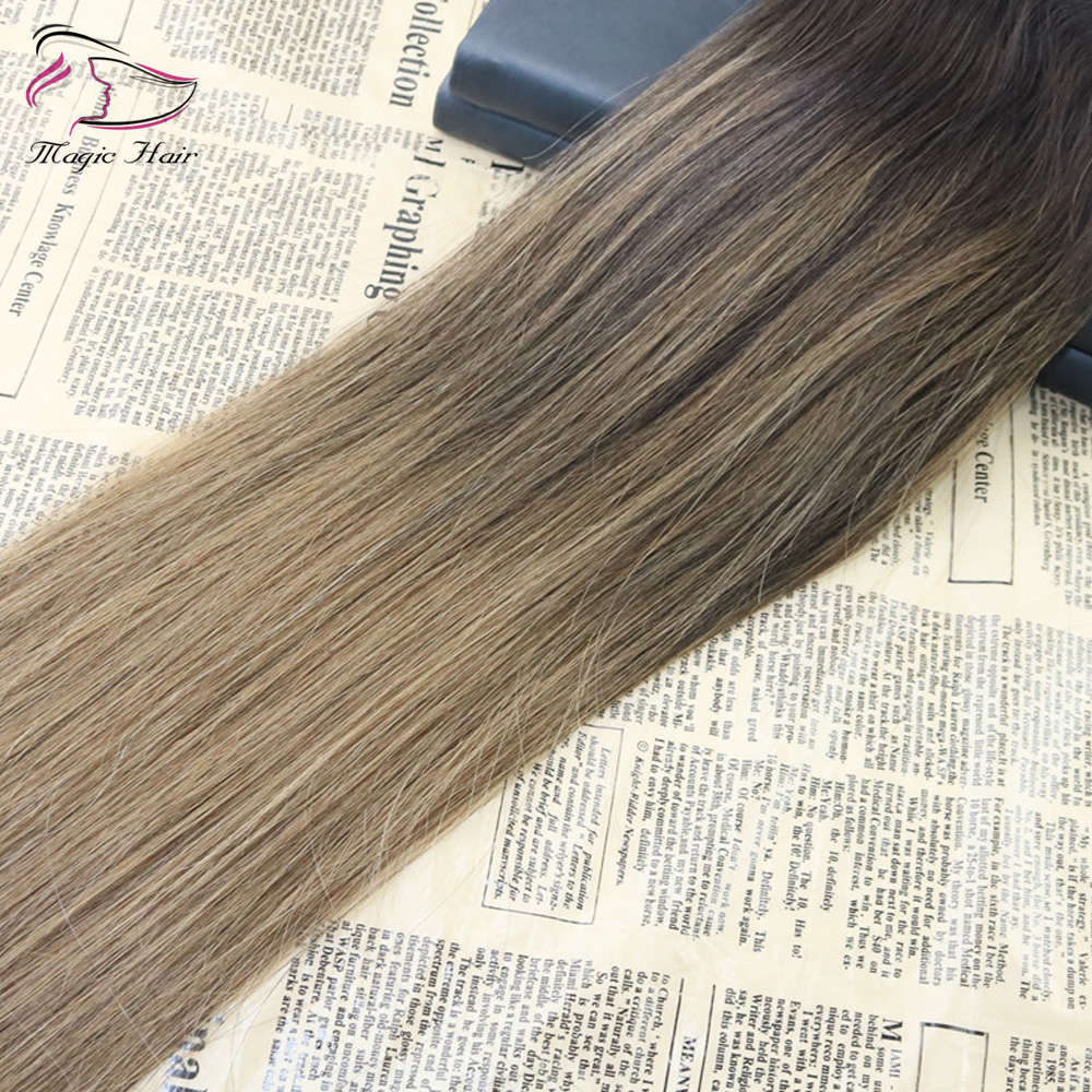 One Piece Clip In Human Hair Extensions Ombre Balayage Color #2 Fading to Color #8 5Clips With Lace
