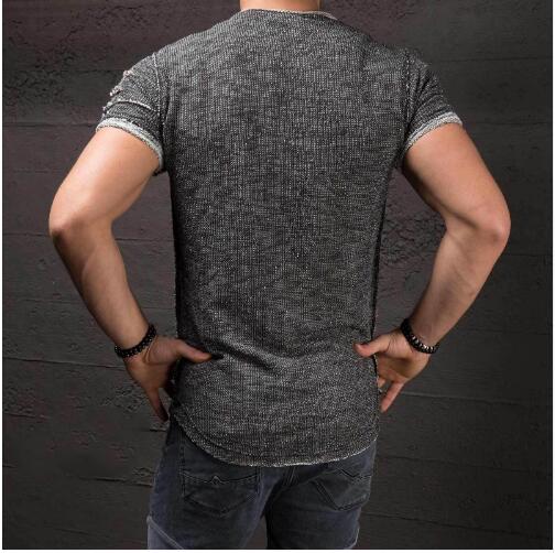 Ripped Men Slim Fit Muscle O-Neck Distressed Tee Hole New Hot Tops Shirt Casual Short Sleeve Frayed T-Shirts Plus Size 4XL1