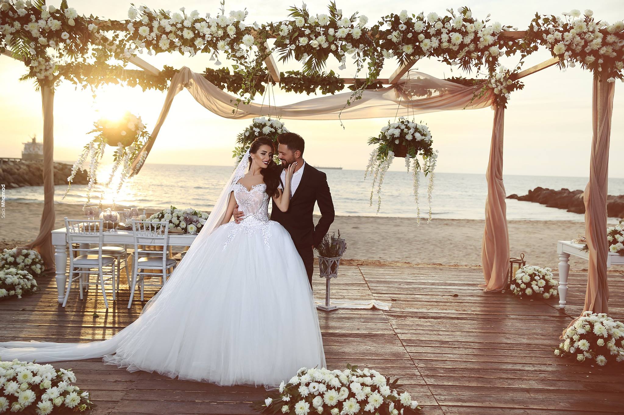 Designer Said New Mhamad Lace Ball Gown Dresses Tiered Tulle Off Shoulder Applique Sweep Train Wedding Bridal Gowns Robe De Marie s